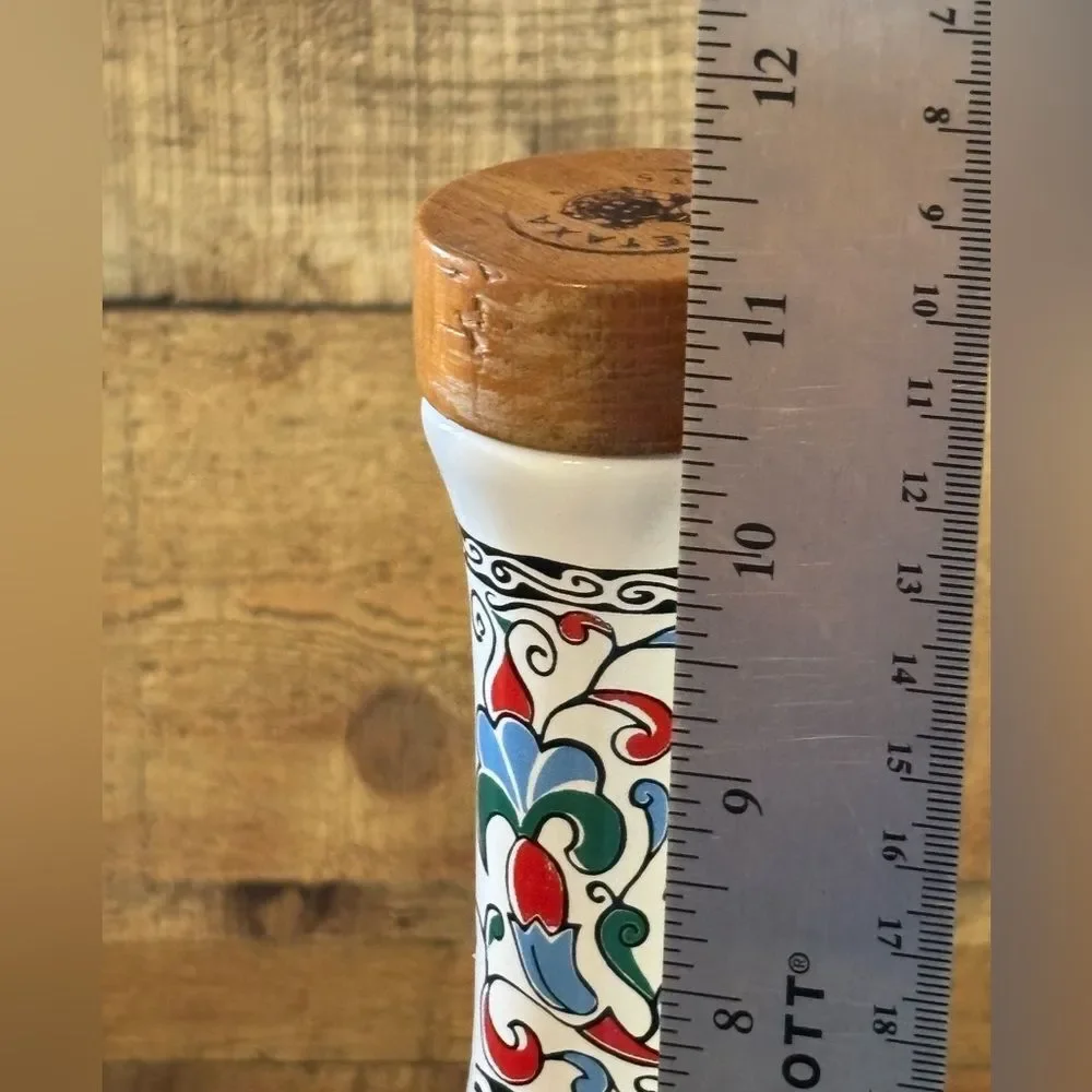 METAXA Liquor Empty Multicolor Floral Bottle Wooden Cork Stopper Made In Greece